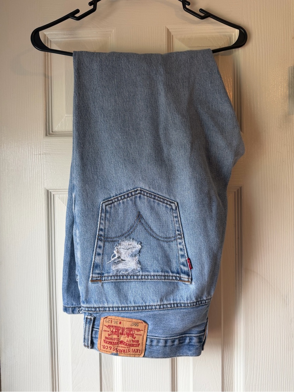 Custom Distressed Levi's Men's Light Wash Relaxed Straight Jeans